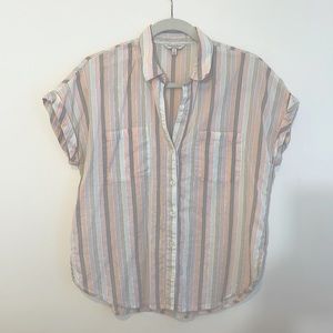 Lucky Brand Button Up Pastel Striped Blouse, Size S